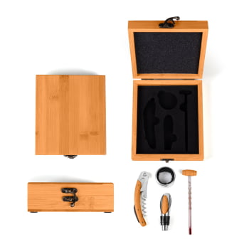 Brinde Presente Dia dos Pais Personalizado Kit Vinho Bambu 5 itens SMPV-00833-PAI