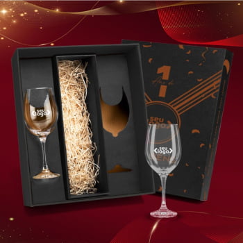 Brinde de Tempo de Casa Colaborador Personalizado Kit Taças Vidro 490 ML SMVI-18612-TDCC Brindes Personalizados