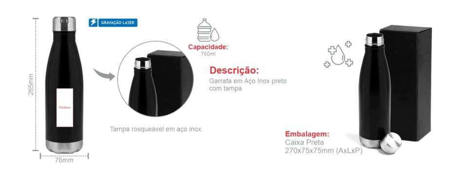 Brinde SIPAT Personalizado Garrafa Inox 750ml SMIS-00761-SIPAT Brindes Personalizados