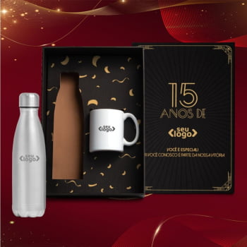 Brinde de Tempo de Casa Colaborador Personalizado Kit Garrafa e Caneca 2 Peças SMKT-90391-TDCC Brinde Personalizado