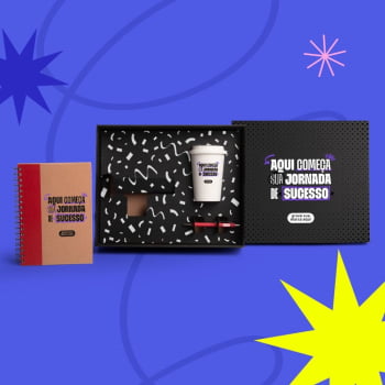 Kit Boas Vindas Personalizado Copo, Caderno e Caneta SMKT-90383-BV Brindes Personalizados