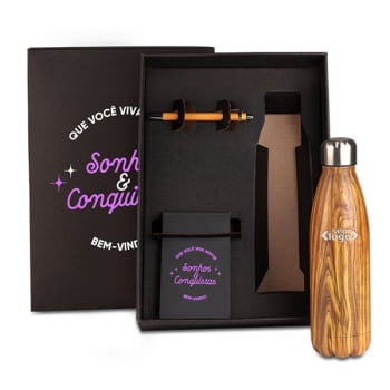 Kit Boas Vindas Personalizado Garrafa e Acessórios SMKT-9038E-BV Brindes Personalizados