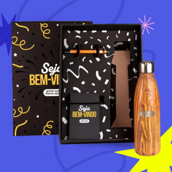 Kit Boas Vindas Personalizado Garrafa e Acessórios SMKT-9038E-BV Brindes Personalizados Kit Boas Vindas Personalizado Garrafa e Acessórios SMKT-9038E-BV Brindes Personalizados
