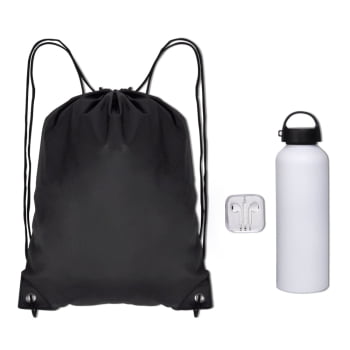 Kit Boas Vindas Personalizados Fone de Ouvido, Garrafa e Mochila SMKT-90447-BV Brinde Personalizado