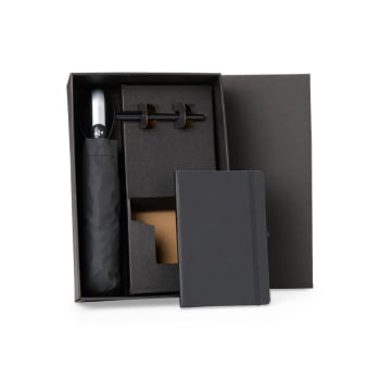 Kit Dia do Trabalho Personalizado Guarda-Chuva, Caderno e Caneta SMKT-90409-TRB Brinde Personalizado