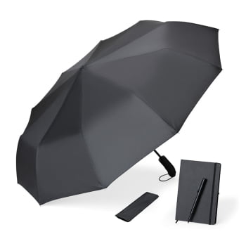 Kit Dia do Trabalho Personalizado Guarda-Chuva, Caderno e Caneta SMKT-90409-TRB Brinde Personalizado