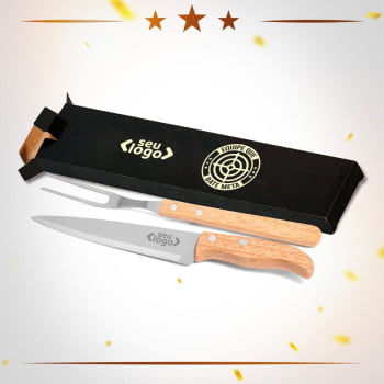 Kit Premiação ao Colaborador Personalizado Facas e Garfo em Madeira SMKF-90406-PCL Brindes Personalizados