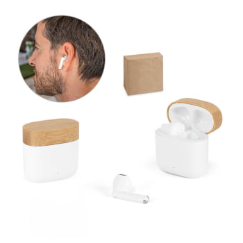 Fone de Ouvido Personalizado ABS e Bambu Bluetooth SP97193 Brindes Personalizados