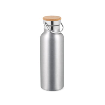 25 Squeezes Garrafa Térmica 570 ml Aço Inox e Tampa Bambu e Alça Brinde Personalizado Bebidas Quentes e Frias