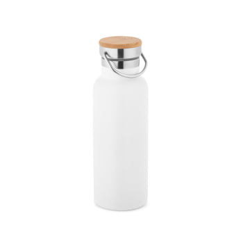 25 Squeezes Garrafa Térmica 570 ml Aço Inox e Tampa Bambu e Alça Brinde Personalizado Bebidas Quentes e Frias