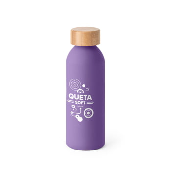 Garrafa Squeeze Alumínio 550 ml Emborrachado com Tampa Bambu Brinde Personalizado