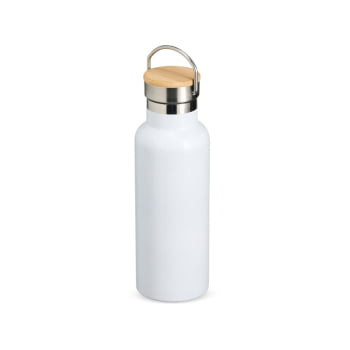 Garrafa Térmica Personalizada 500 ml Squeeze Aço Inox Tampa detalhe em bambu