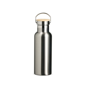 Garrafa Térmica Personalizada 500 ml Squeeze Aço Inox Tampa detalhe em bambu
