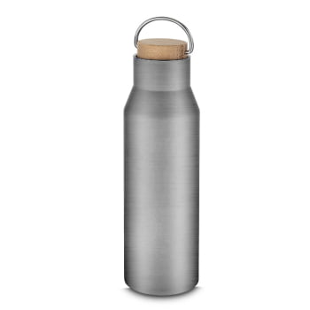 Garrafa Térmica Squeeze Aço Inox 600ml com Tampa Bambu Bebida Quente e Fria Brindes Personalizados