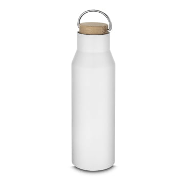 Garrafa Térmica Squeeze Aço Inox 600ml com Tampa Bambu Bebida Quente e Fria Brindes Personalizados