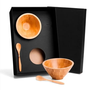 Kit Café da Manhã Personalizado Bambu 4 Peças SMKT-90112 Brinde Personalizado