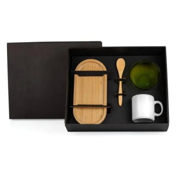 Kit Café da Manhã Personalizado Bambu 4 Peças SMKT-90256 Brindes Personalizados