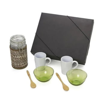 Kit Café da Manhã Personalizado Bambu 7 Peças SMKT-90178 Brinde Personalizado