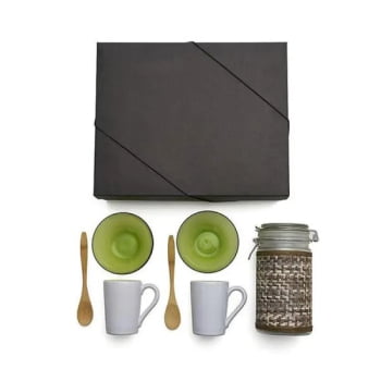 Kit Café da Manhã Personalizado Bambu 7 Peças SMKT-90178 Brinde Personalizado