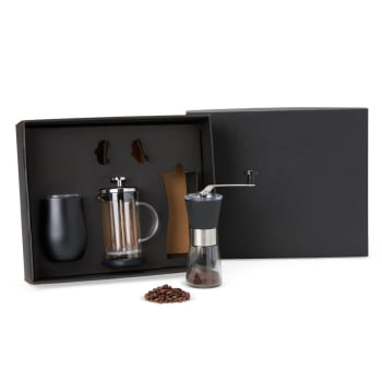 Kit Café Personalizado 3 Peças Com Cafeteleira e Moedor SMKT-90403 Brindes Personalizados
