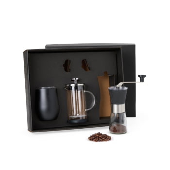 Kit Café Personalizado 3 Peças Com Cafeteleira e Moedor SMKT-90403 Brindes Personalizados