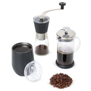 Kit Café Personalizado 3 Peças Com Cafeteleira e Moedor SMKT-90403 Brindes Personalizados