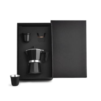 Kit Café Personalizado 3 Peças Com Cafeteleira Italiana SMKT-90321 Brinde Personalizado