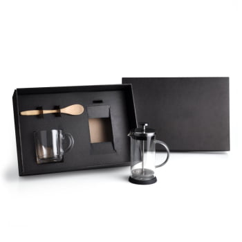 Kit Café Personalizado 3 Peças Com Prensa Francesa SMKT-90278 Brindes Personalizados
