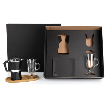 Kit Café Personalizado 4 Peças Cafeteira Italiana  SMKT-90258 Brinde Personalizado