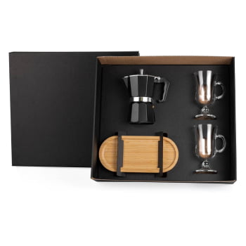 Kit Café Personalizado 4 Peças Cafeteira Italiana  SMKT-90258 Brinde Personalizado