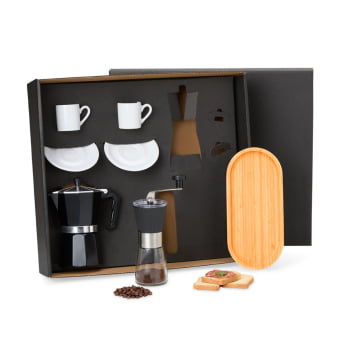 Kit Café Personalizado 7 Peças Com Cafeteleira Italiana SMKT-90404 Brinde Personalizado