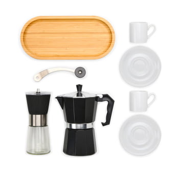 Kit Café Personalizado 7 Peças Com Cafeteleira Italiana SMKT-90404 Brinde Personalizado