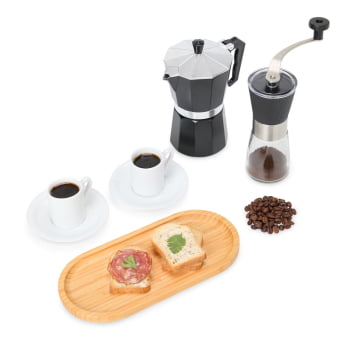 Kit Café Personalizado 7 Peças Com Cafeteleira Italiana SMKT-90404 Brinde Personalizado