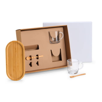Kit Café Personalizado Bambu 5 Peças SMKT-90257-BCO Brinde Personalizado