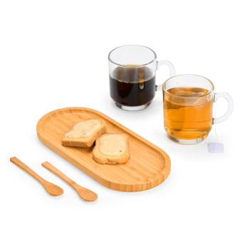 Kit Café Personalizado Bambu 5 Peças SMKT-90257-BCO Brinde Personalizado