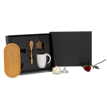 Kit Café Personalizado Bambu e Cerâmica 4 Peças SMKT-90419 Brinde Personalizado