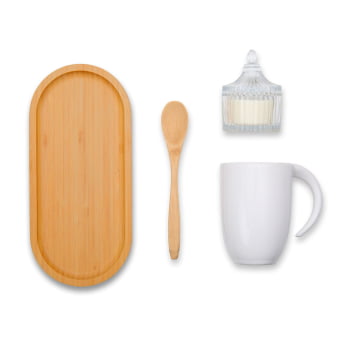 Kit Café Personalizado Bambu e Cerâmica 4 Peças SMKT-90419 Brinde Personalizado