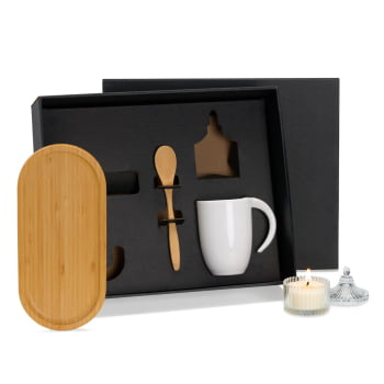 Kit Café Personalizado Bambu e Cerâmica 4 Peças SMKT-90419 Brinde Personalizado