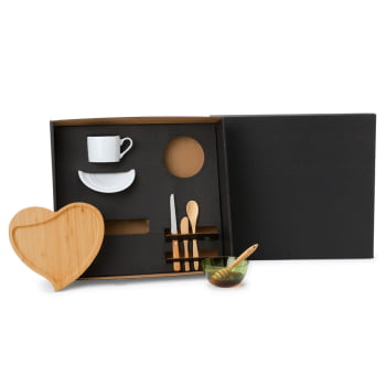 Kit Café Personalizado Bambu e Porcelana 8 Peças SMKT-90396 Brinde Personalizado