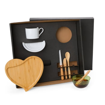 Kit Café Personalizado Bambu e Porcelana 8 Peças SMKT-90396 Brinde Personalizado