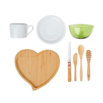 Kit Café Personalizado Bambu e Porcelana 8 Peças SMKT-90396 Brinde Personalizado