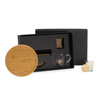 Kit Café Personalizado Bambu e Vidro 3 Peças SMKT-90421 Brinde Personalizado