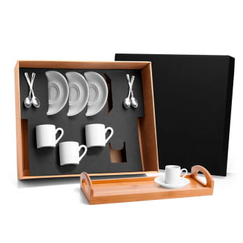 Kit Café Personalizado Porcelana e Inox 13 Peças SMKT-90095 Brinde Personalizado