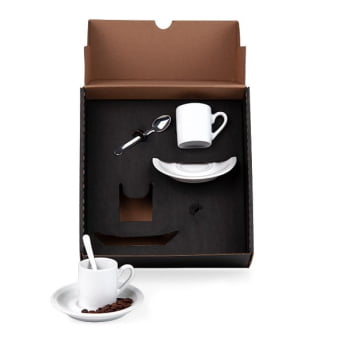 Kit Café Personalizado Porcelana e Inox 6 Peças SMKT-90093 Brindes Personalizados