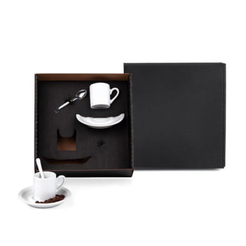Kit Café Personalizado Porcelana e Inox 6 Peças SMKT-90093 Brindes Personalizados