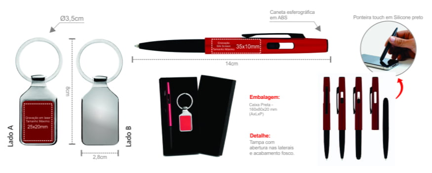 Kit Caneta e Chaveiro Abs / Metal SMCC-73504 Brindes Personalizados