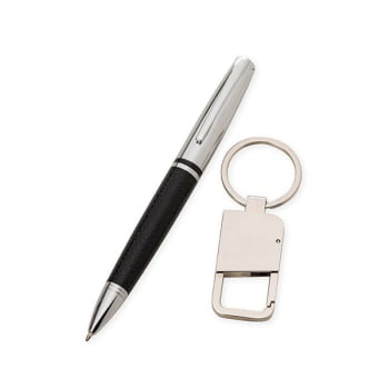 Kit Caneta e Chaveiro Metal / Couro Sintético SMCC-31591 Brindes Personalizados