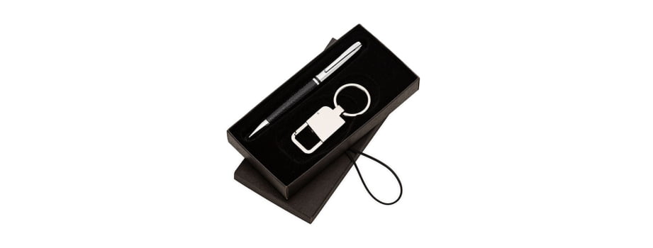 Kit Caneta e Chaveiro Metal / Couro Sintético SMCC-31591 Brindes Personalizados