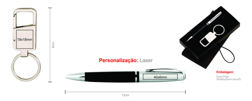 Kit Caneta e Chaveiro Metal / Couro Sintético SMCC-31591 Brindes Personalizados