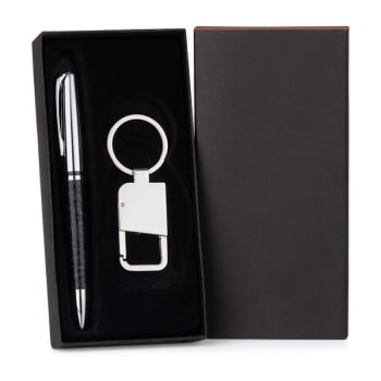 Kit Caneta e Chaveiro Metal / Couro Sintético SMCC-31591 Brindes Personalizados